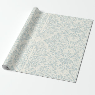 Papier Cadeau Vignes florales Découpage arabesque bleu et ivoire