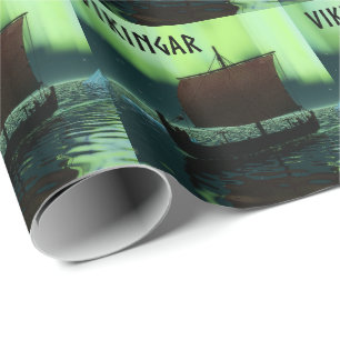 Papier Cadeau Viking Navire Et Lumières Du Nord