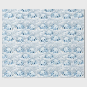 Papier Cadeau Village de igloos d'hiver motif neige