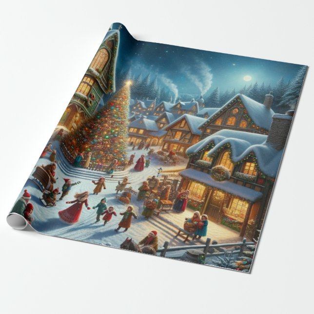 Papier Cadeau Village de Noël (Déroulé)