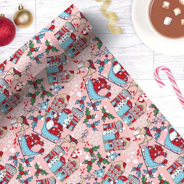 Papier Cadeau Village de Noël de Rennes Roses (Créateur téléchargé)