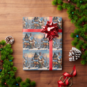 Papier Cadeau Village de Noël enneigé