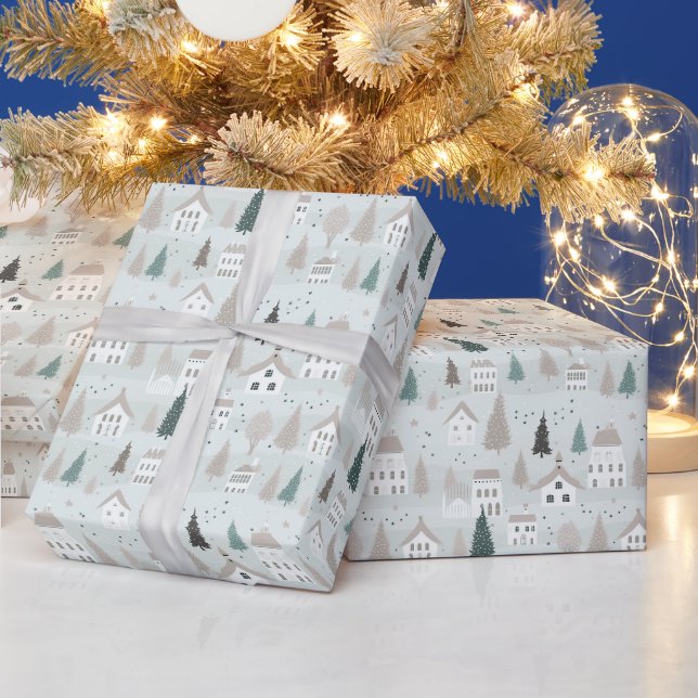 Papier Cadeau Village de Noël Maisons Arbres Noël (Vacances)