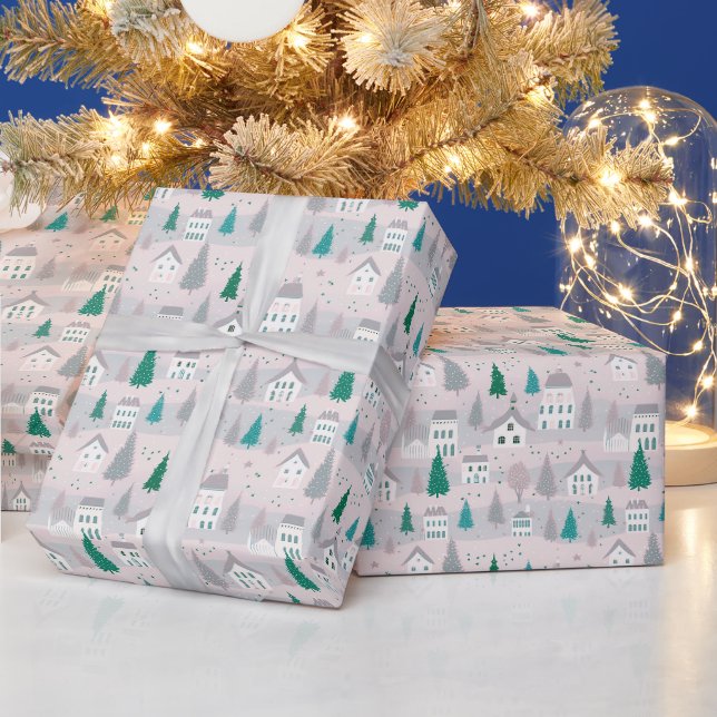 Papier Cadeau Village de Noël Maisons Arbres Noël (Vacances)