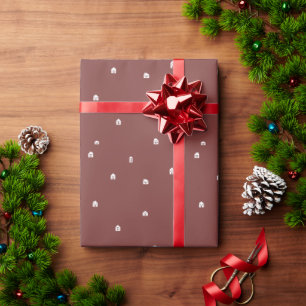 Papier Cadeau Village de Noël mignon simple marron rouge vacance