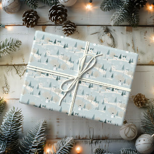 Papier Cadeau Village de Noël minimaliste Snowy Blue