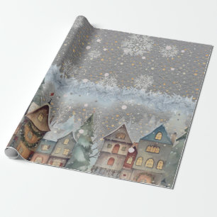 Papier Cadeau Village de Noël ultime Gris d'acier de neige