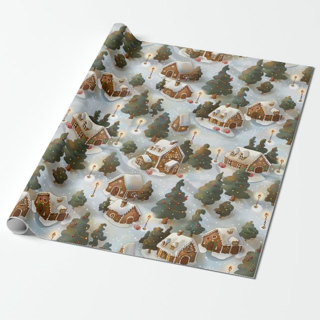 Papier Cadeau Village de pain d'épices de Noël sans fin (Déroulé)
