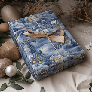 Papier Cadeau Village d'hiver Noël blanc
