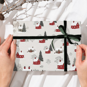 Papier Cadeau Village d'hiver vintage mignon Noël Thème