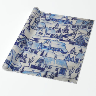 Papier Cadeau Village vintage de Joyeux Noël/Maison-de-Grosch