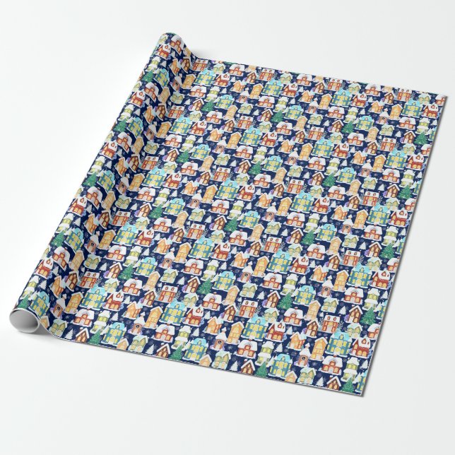Papier Cadeau Ville d'hiver victorienne : Motif de Noël (Déroulé)
