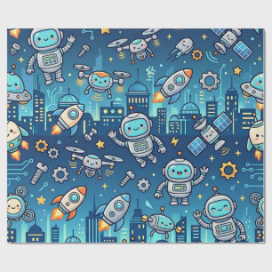 Papier cadeau Ville Robot Mignon