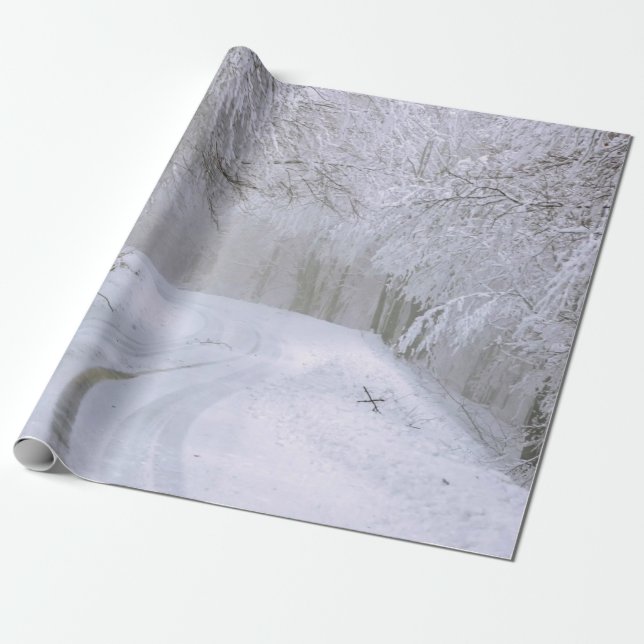 Papier Cadeau Vin Arbres de la route neige Noël (Déroulé)