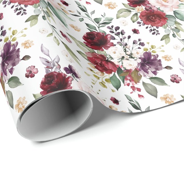 Papier Cadeau Vin Bourgogne Floral Bouquet Motif (Coin rond)
