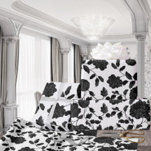 Vin De Toile Floral Noir Sur Blanc