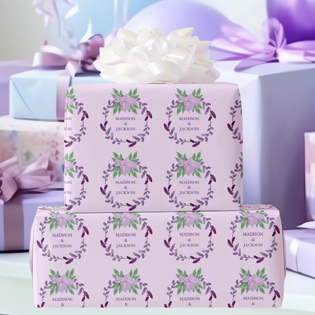 Papier Cadeau Vin pourpre Floral Wreath Mariage personnalisé (Créateur téléchargé)