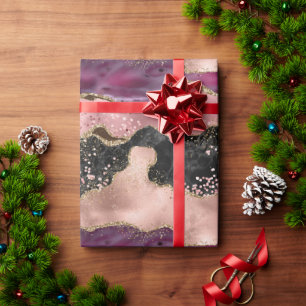 Papier Cadeau Vin rose Bourgogne bleu Parties scintillant Noir o