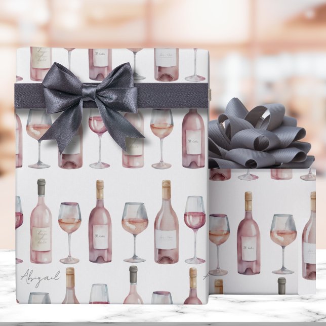Papier Cadeau Vin Rosé Élégant de Teint Rose Pâle (Bush Pink Wine Wrapping Paper)