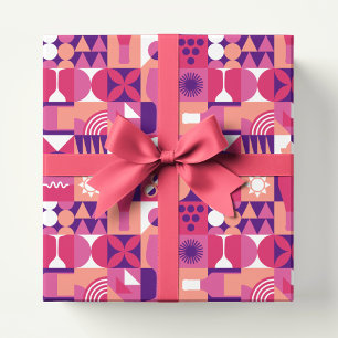 Papier Cadeau Vin rose violet rétro Bauhaus Motif