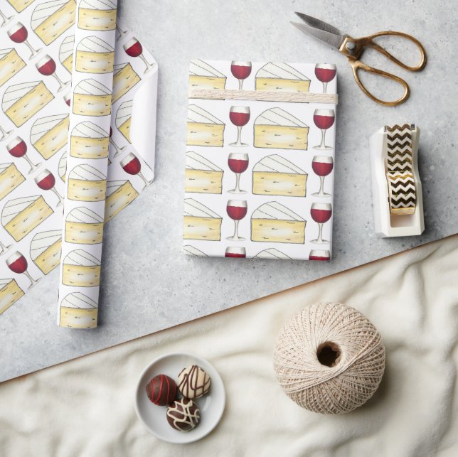 Papier Cadeau Vin rouge + Brie Vin Fromage Lunettes Cadeau (Artisanat)