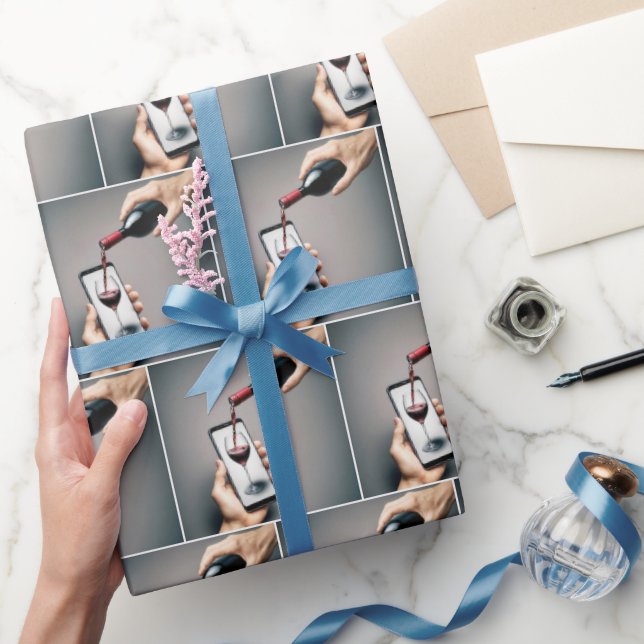 Papier Cadeau Vin rouge percé dans un smartphone (Cadeaux)