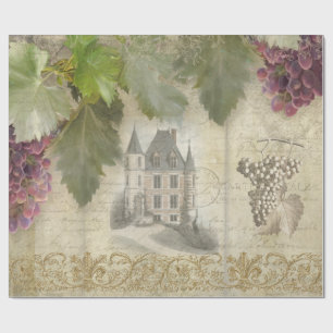 Papier Cadeau Vin Script Ephemera Vignoble Château Français