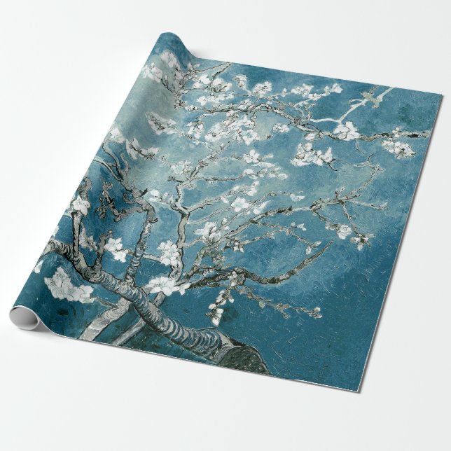 Papier Cadeau Vincent Van Gogh Almond Blossoms Turquoise doux (Déroulé)