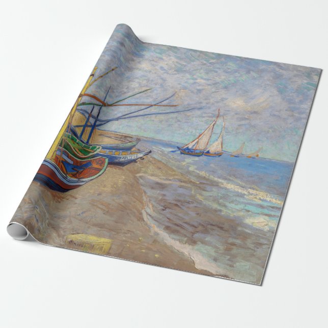 Papier Cadeau Vincent van Gogh - Bateaux de pêche sur la plage (Déroulé)