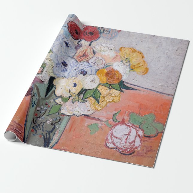 Papier Cadeau Vincent van Gogh - Vase avec Roses et anémones (Déroulé)
