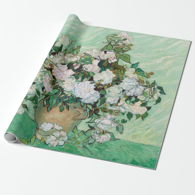 Papier Cadeau Vincent van Gogh Vase avec roses roses roses (Déroulé)