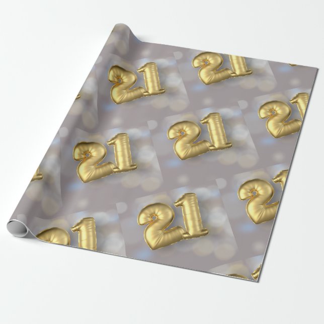 Papier Cadeau Vingt ballons d'un 21 or (Déroulé)