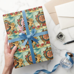 Papier Cadeau Vintage Ange noël Cherub à l'ancienne