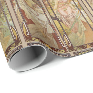 Papier Cadeau Vintage Art Nouveau Mucha Times of the Day Motif