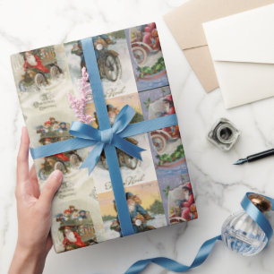 Papier Cadeau Vintage Automobile Père Noël Noël