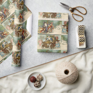 Papier Cadeau Vintage Automobile Père Noël Noël