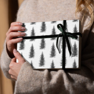 Papier Cadeau Vintage blanc minimaliste épicéa joyeux noël