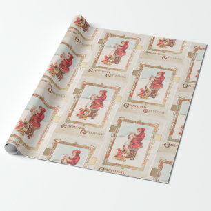 Papier Cadeau Vintage Blanc Rouge Père Noël Noël