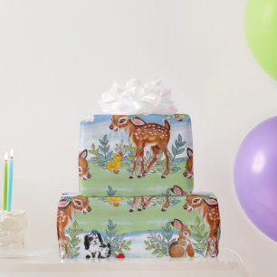 Papier Cadeau Vintage Bois Foi Lapin Canard Chiot Chiot Enfant b