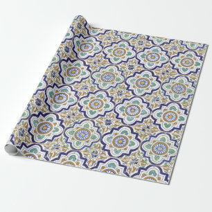 Papier Cadeau Vintage Botanique Carreaux ornementaux Motif