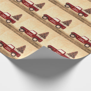 Papier Cadeau Vintage Camion Rouge Arbre de Noël Motif rustique