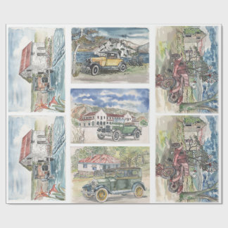 Papier Cadeau Vintage Car Scenes