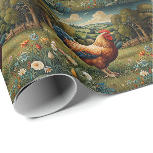 Papier Cadeau Vintage chic pâturage de poulet boho paysage