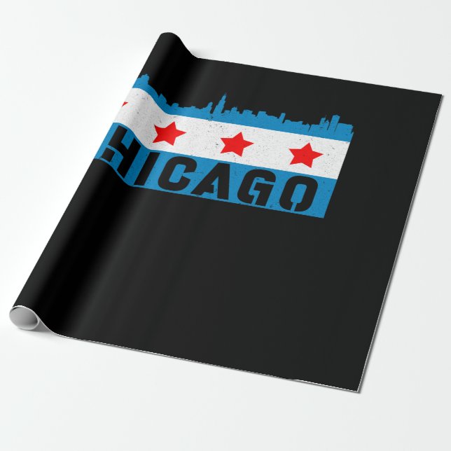 Papier Cadeau Vintage Chicago Flag Skyline (Déroulé)
