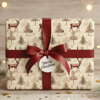 Papier Cadeau Vintage Christmas Deer and Tree