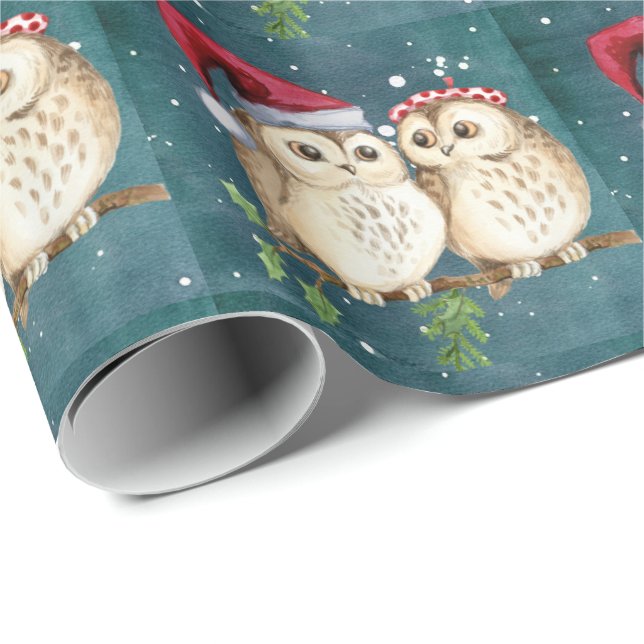 Papier Cadeau Vintage Christmas Owl Motif (Coin rond)