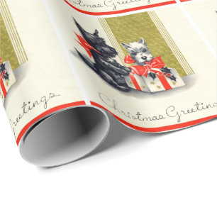 Papier Cadeau Vintage Christmas Scottish Terrier Chien