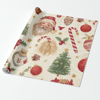 Papier Cadeau Vintage Christmas Wrapping Paper – Santa, Snowman 
