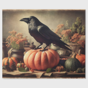 Papier Cadeau Vintage Corbeau photo gothique Halloween Découpage