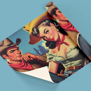 Papier Cadeau Vintage Cowboy et Cowgirl
